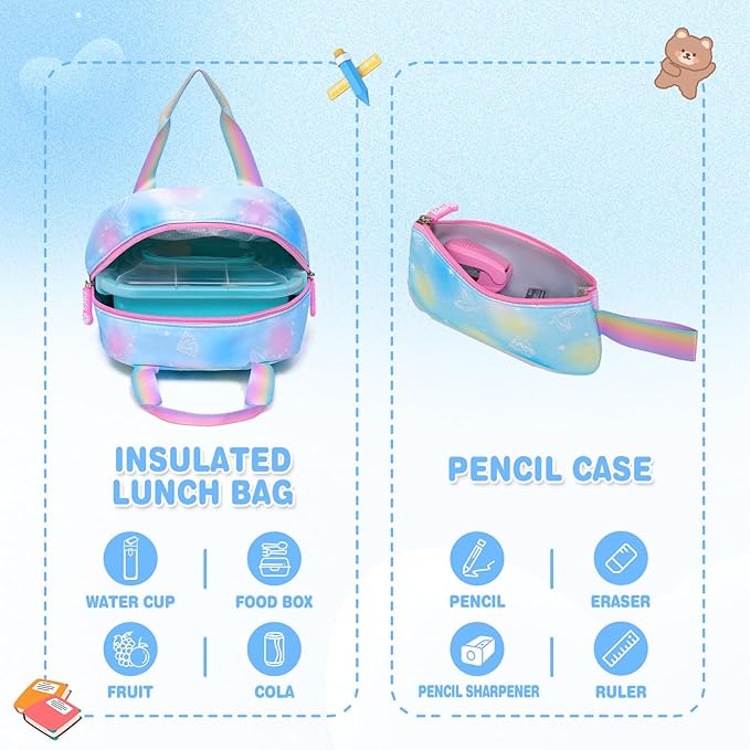 Sweet Girls Backpack - Stylish Splash-resistant School Bag with Multiple Pockets & Trendy Laptop Compartment（17inch Set Blue）