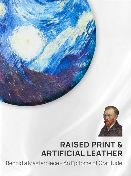 OMIRO 1X/10X Compact Magnifying Mirror, Unique Painting Pocket Mirror with Classical PU Leather (Round, Starry Night)