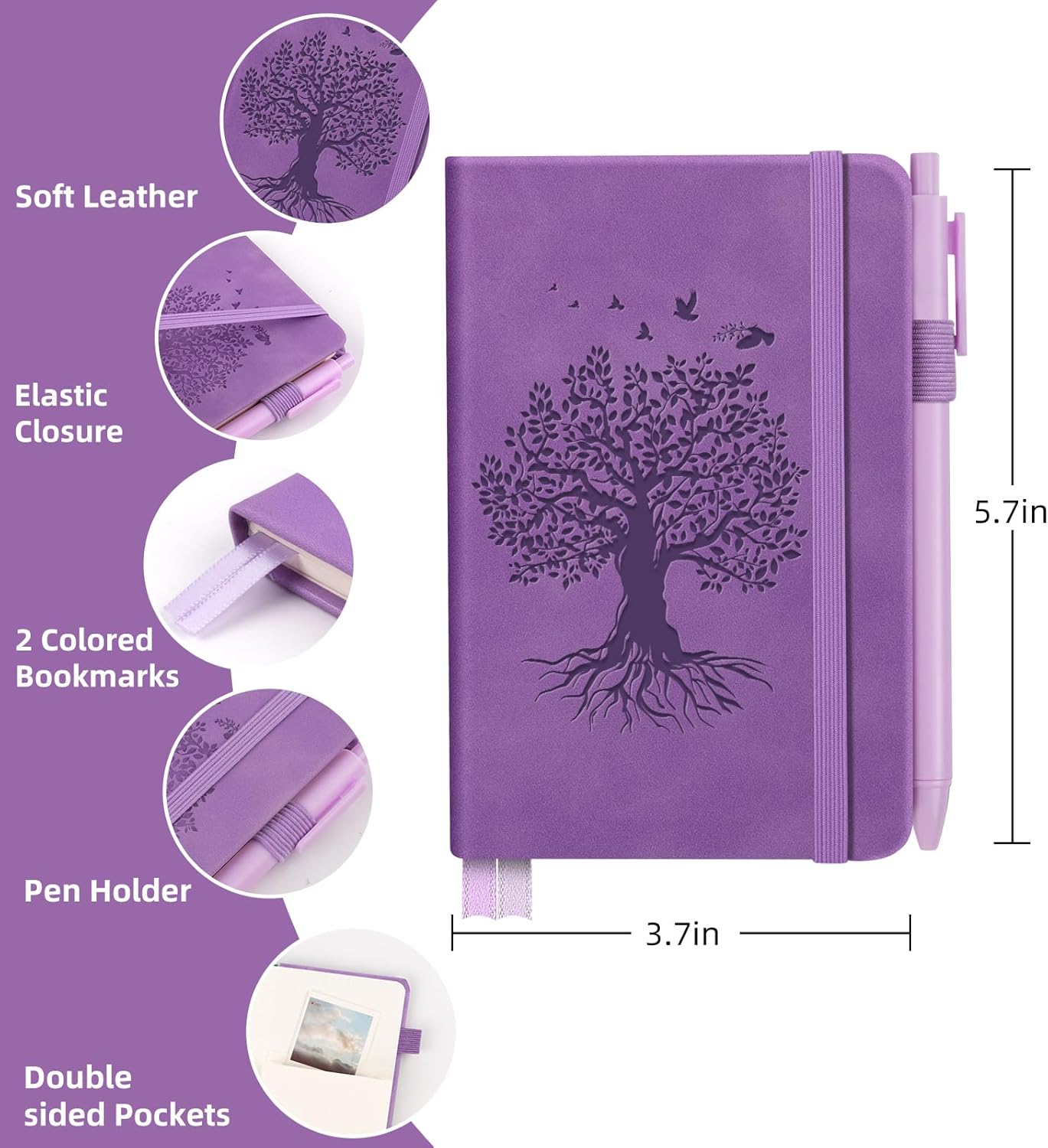 3 Pack Pocket Journaling Notebooks, A6 Small Notebook For Note Taking Journaling Notebooks Journals For Writing Mini Note Pads With Pen Holder 120 Pages 100 GSM Thick Paper-3 Purple