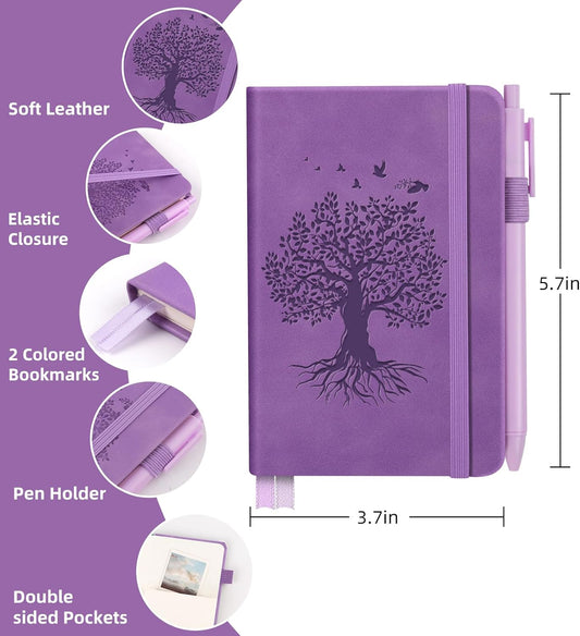 3 Pack Pocket Journaling Notebooks, A6 Small Notebook For Note Taking Journaling Notebooks Journals For Writing Mini Note Pads With Pen Holder 120 Pages 100 GSM Thick Paper-3 Purple