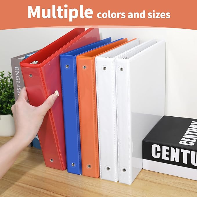 SUNEE 1/2 Inch Binders 3 Ring 6 Pack, 3 Ring Binders Half Inch Clear View PVC-Free (Fit 8.5x11 Inches) for School Binder or Office Binder Supplies, Classic 6 Colors