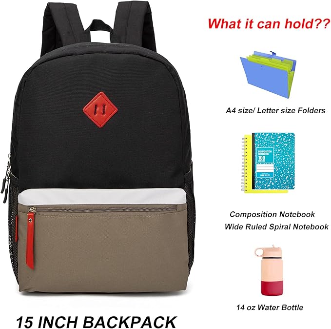 HawLander Little Kids Backpack for Boys Toddler School Bag Fits 3 to 6 years old, 15 inch, Black Grey