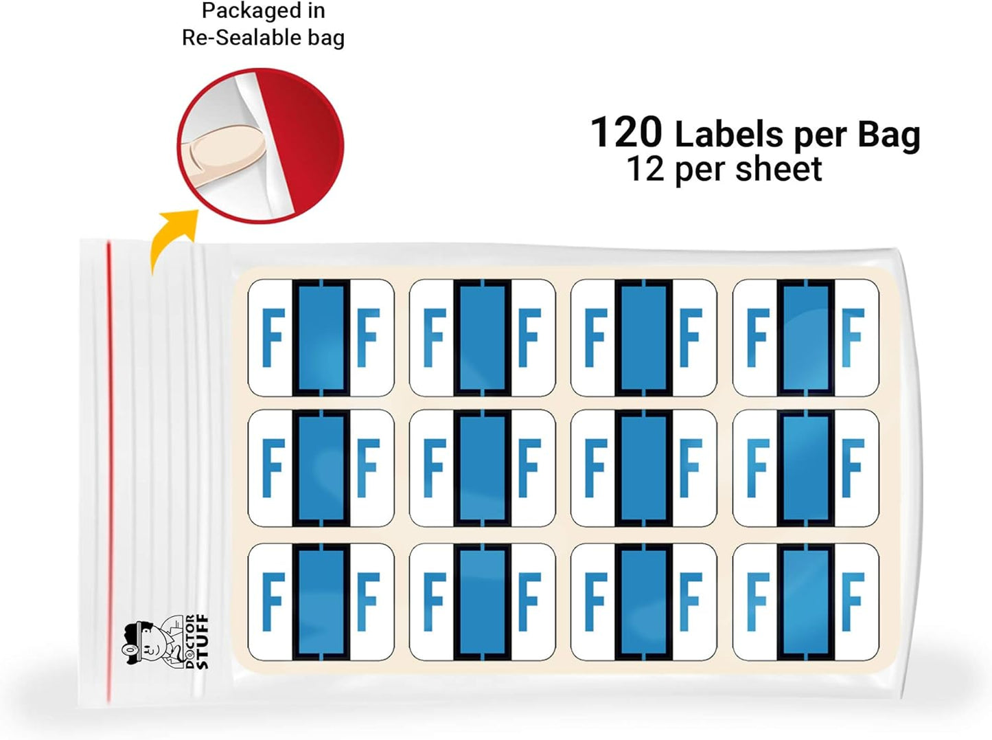 Doctor Stuff - File Folder Labels, Alphabet Letter F Stickers, Compatible with Smead BCCR/BCCS - TPAM Series Alpha Stickers Blue, 1" x 1-1/4", 120 Labels per Package
