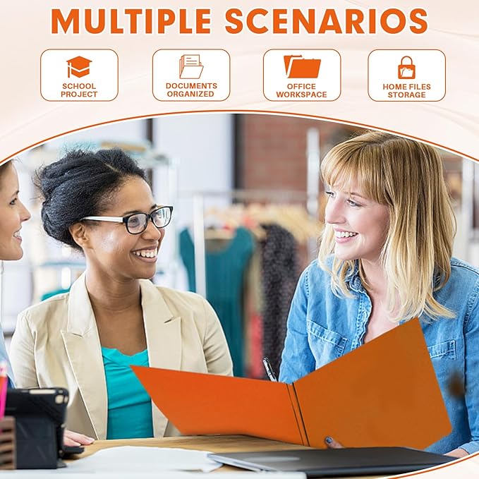 Two Pocket Folders, RAZCC 50 Pack Two Pocket Folders with Prongs, 3 Prong Folders Fit Letter Size Paper, Pocket File Folders for School Office Home Business, Orange