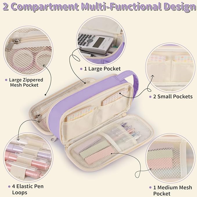 Pencil Case For Girls,Flower Quilted Large Capacity Pencil Pouch With 2 Compartment, Zipper Pencil Bag With Handle, Women Soft Pencil Box For Middle School Office College