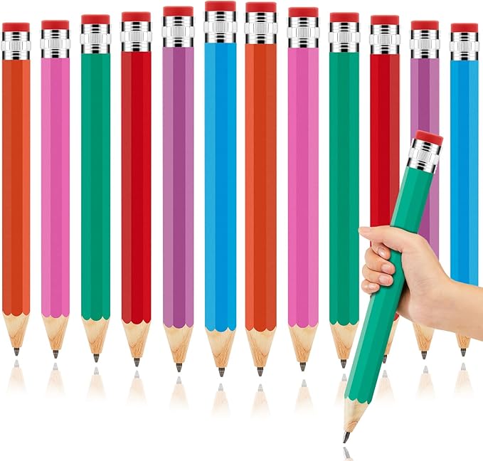Lewtemi 12 Pcs Wooden Jumbo Pencils 14 Inch Funny Big Large Novelty Pencil Wood Cool Giant Pencil for Kids Home School Office Halloween Christmas Party Prop Gift Decor Toy, 6 Colors