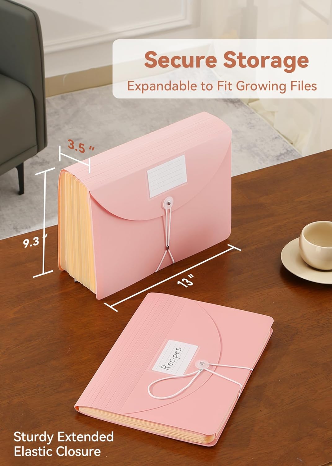 Accordion File Organizer 12 Pockets, Monthly Bill Receipt Tax Organizer, Expanding File Folders with Larger Bright Tabs, Fits Letter/A4 Size - Pink