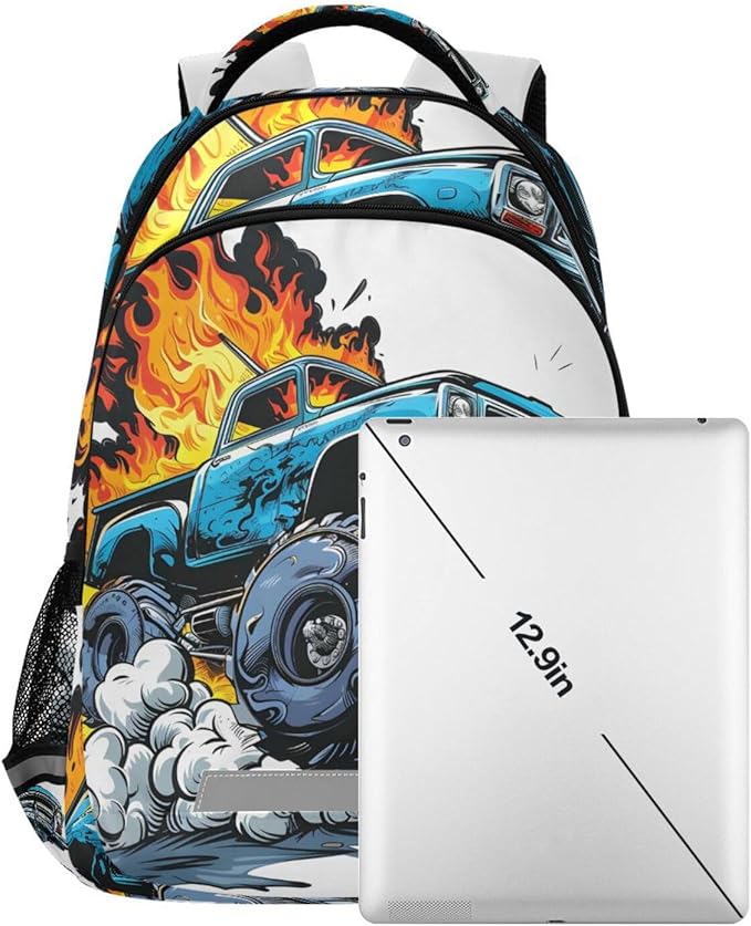 Monster Truck Blue Backpack for Boys Girls Elementary School Bag Kids Bookbag Travel Rucksack