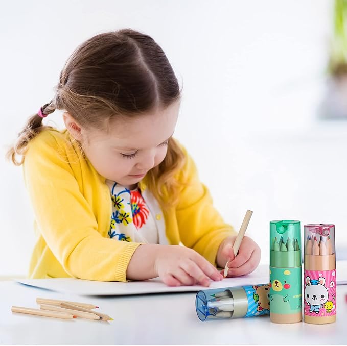 Fumete Cute Pencils Mini Drawing Colored Pencils Bulk for Kids with Sharpener Portable Color in Tube Party Favors Gift for Classroom School Supplies, 12 Colors