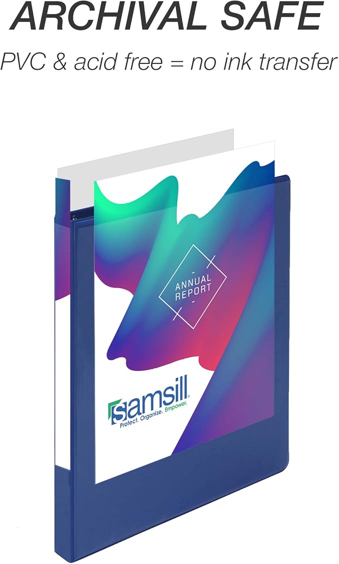 Samsill Durable .5 Inch Binder, Made in the USA, Round Ring Customizable Clear View Binder, Blue, 8 Pack (MP88412)