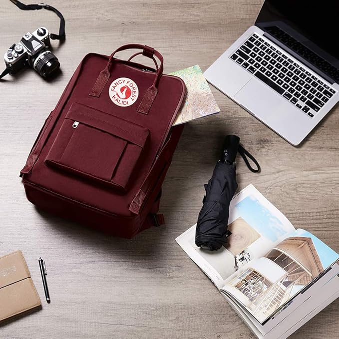 KALIDI Casual Laptop Backpack 15 Inches Classic Camping Rucksack Travel Outdoor Square Daypack College Hiking Gym Bag, Burgundy