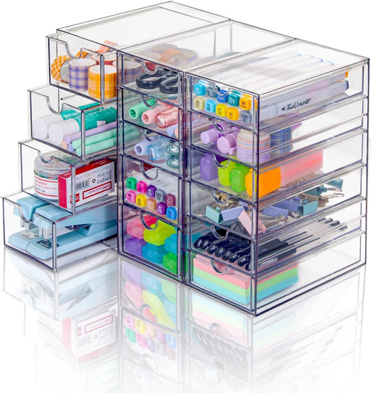 Clear Acrylic Organizer with Drawers | 15-Drawer Desktop Unit | Makeup & Desk Organization and Storage Box for Office, Craft, Vanity Table, Bathroom, Home Essentials