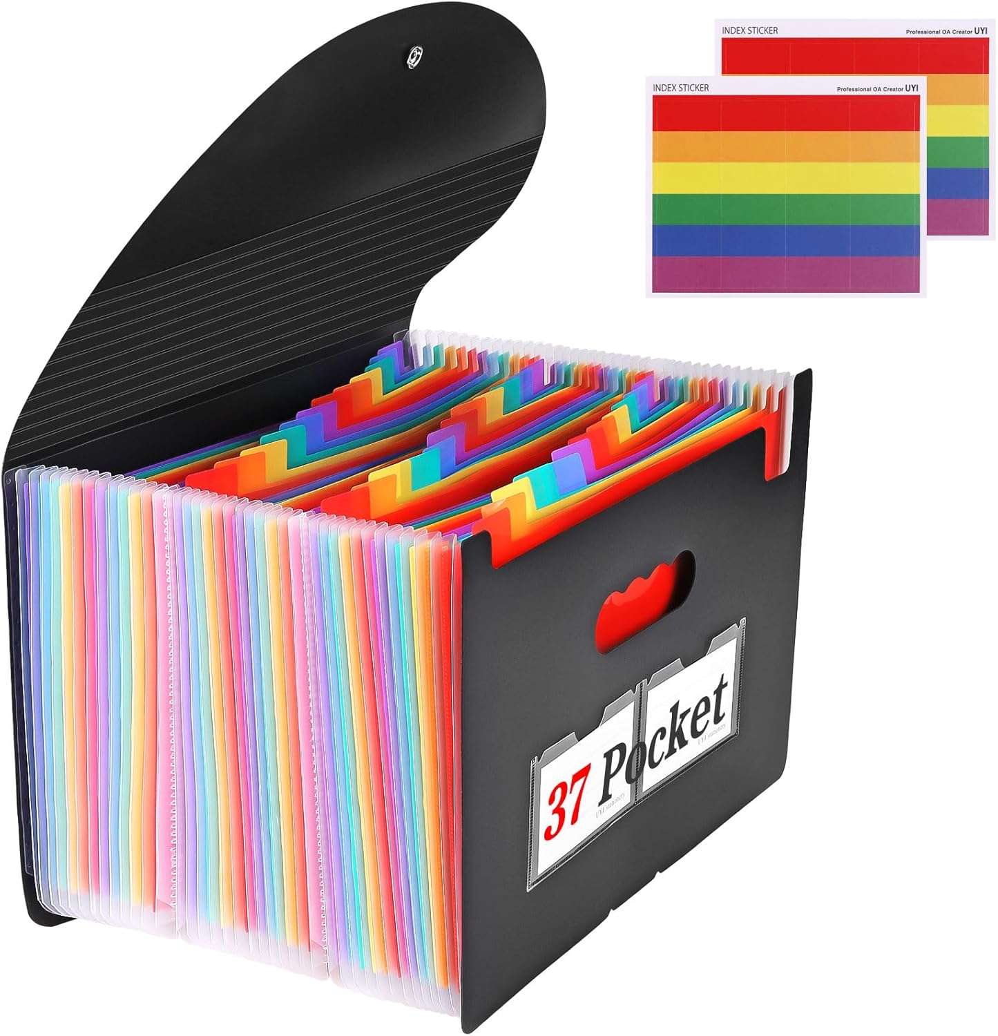 37-Pocket Expanding File Folder with Labels, A4/Letter Size Accordion Document Organizer, Portable Black Folder for Office, Travel, Business, School & Home