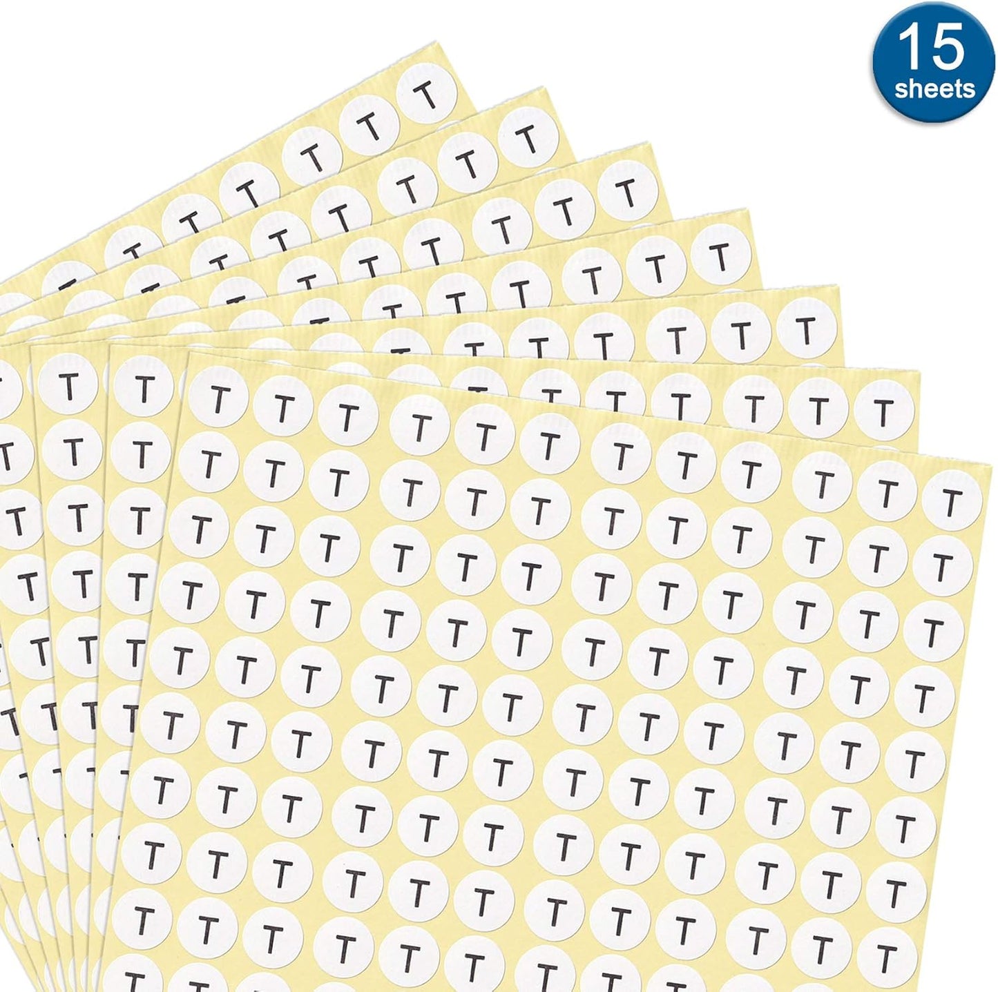 dealzEpic - Alphabet Stickers of The Letter T - Small Round Paper Self-Adhesive Peel and Stick Letter Labels - Set of 15 Sheets