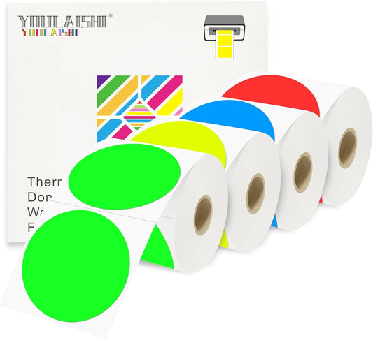 2000Pcs/4 Roll 3 X 3 Inch Color Coding Dot Labels Circle Thermal Printable Waterproof Round Stickers Adhesive Writable for Office, Garage, DIY Sticker, Barcodes, Name Tag (Multiple Colors)
