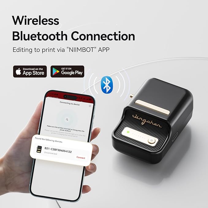 NIIMBOT B21 Label Maker Machine with Tape 2Inch Portable Sticker Printer Thermal Labeler for Jar Price Address Label for Business Home Office Organization, Black