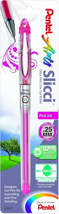 Pentel Arts Slicci 0.25 mm Extra Fine Gel Pen, Pink Ink, 1 Pack (BG202BPP1)