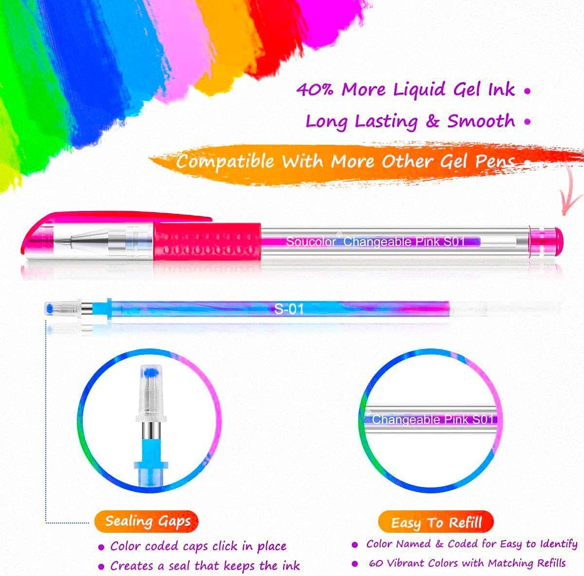 Soucolor Teen Girl Boys Gifts Trendy Stuff, Aesthetic Cute Preppy Stuff School Supplies, Deluxe 120 Pack Colored Gel Pens for Kids Adult Coloring Books, 60 Gel Pens, 60 Refills and Travel Case