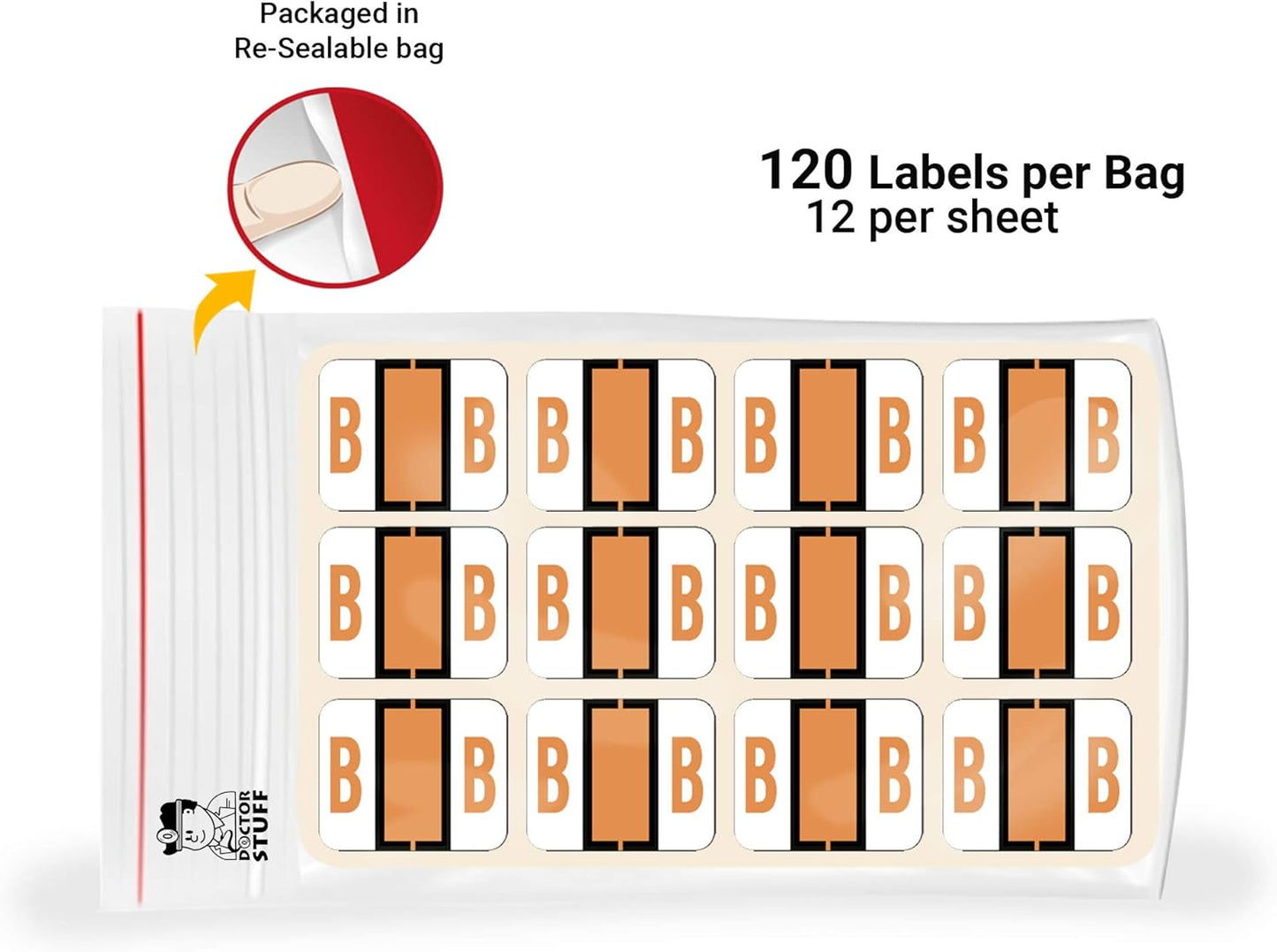 Doctor Stuff - File Folder Labels, Alphabet Letter B Stickers, Compatible with Smead BCCR/BCCS - TPAM Series Alpha Stickers Fluorescent Orange, 1" x 1-1/4", 120 Labels per Package