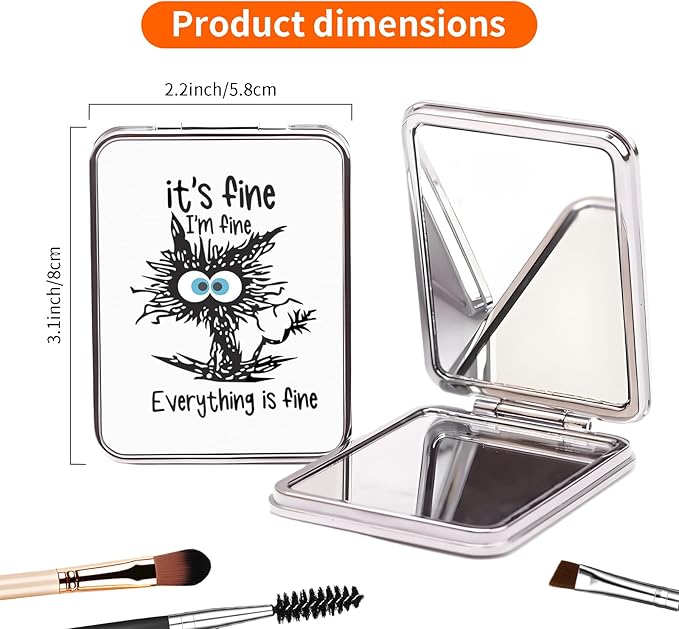 Compact Pocket Mirror, Cute Travel Mini Mirror with Magnification, Foldable Double-Sided Portable Cosmetic Mirror for Men, Women Fine Cat