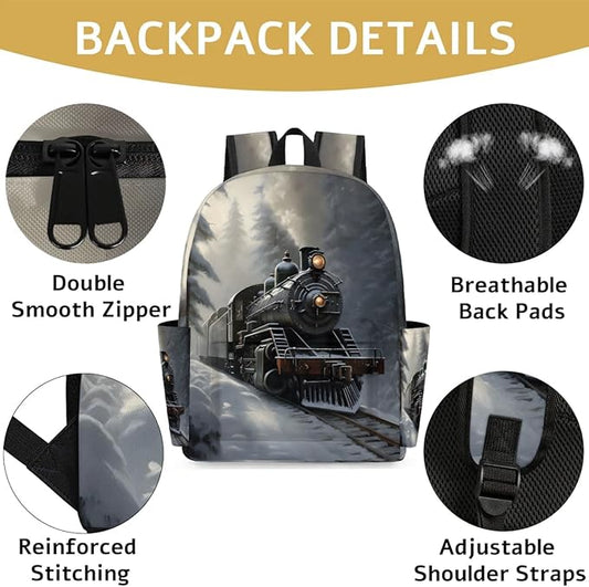 Vintage Train Kids Backpack for Boys Girls Locomotive Transport Preschool Toddler Backpack Kindergarten Nursery Bookbag Travel Children School Bag