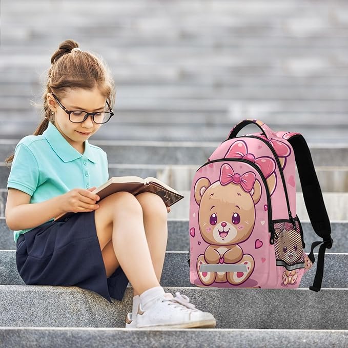 Cute Teddy Bear Backpack for Girls Elementary School Bag Kids Boys Bookbag Travel Rucksack