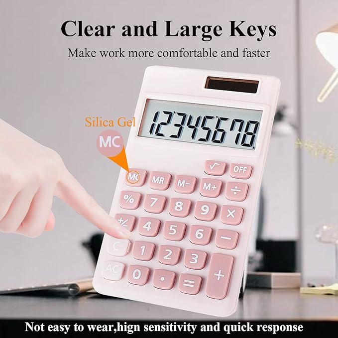 Basic Calculator, Desktop Cute Pocket Size Mini Calculators for School, Office, Home (Pink)