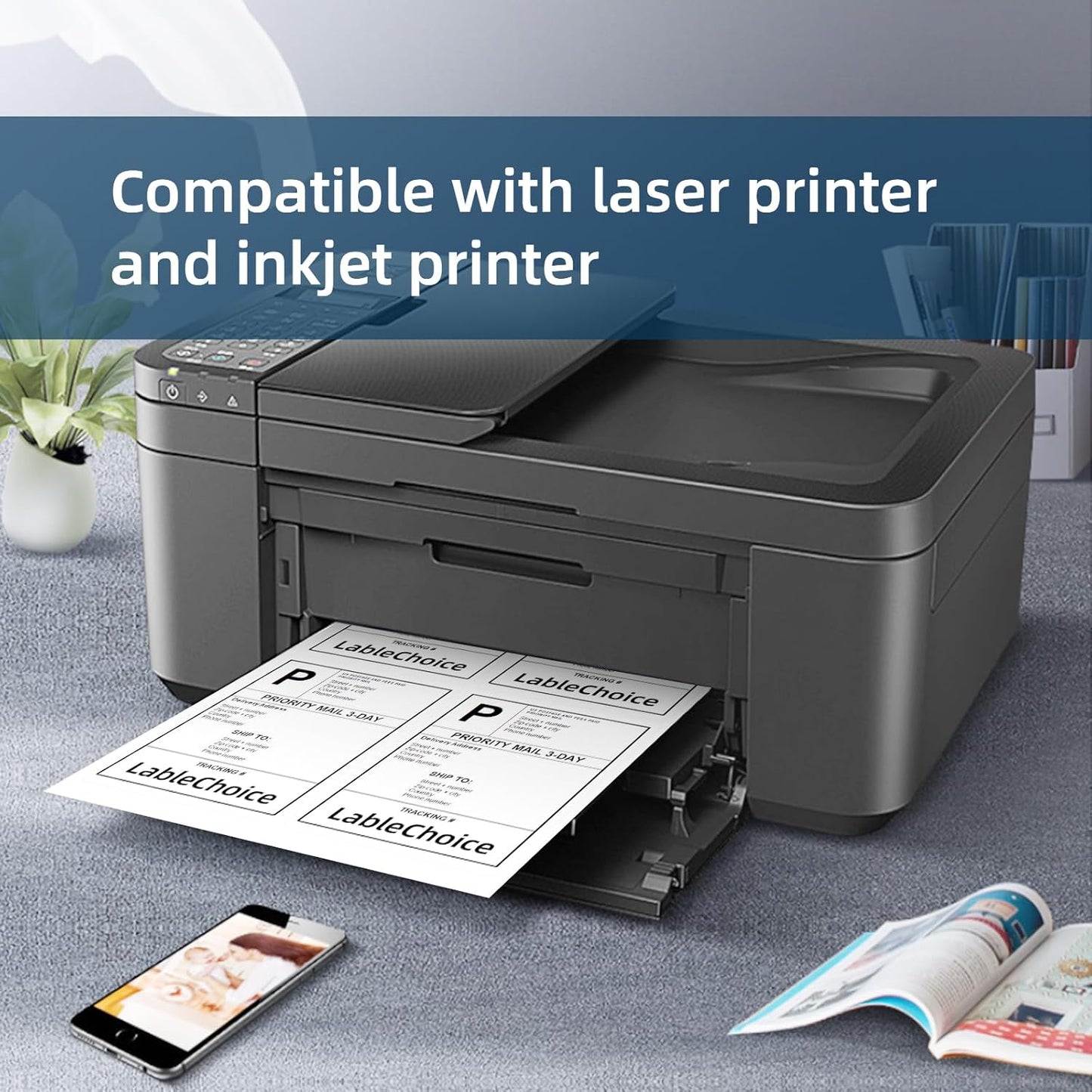 500 Sheets 2000 Labels 4"x5" 4 Up Shipping Address Labels for Laser & Inkjet Printers, Permanent Adhesive 4 per Page Shipping Stickers