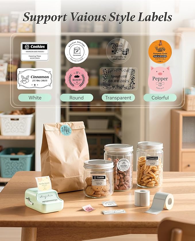 NIIMBOT B21 Label Printer,Bluetooth Thermal Label Maker,Ideal for Home Organization,Business,Ofice,50x30mm Labels,230Pcs(Mint Green)