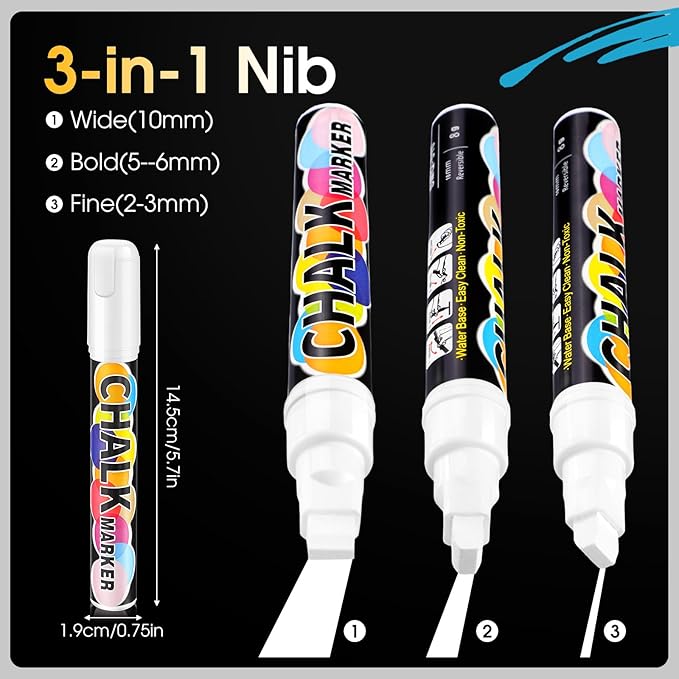 Fuutreo 20 Pack White Jumbo Chalk Markers 10mm Liquid White Chalk Markers Window Pen Whiteboard Paint Pens Erasable for Cars Windows