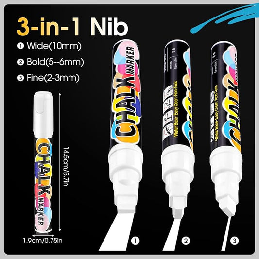 Fuutreo 20 Pack White Jumbo Chalk Markers 10mm Liquid White Chalk Markers Window Pen Whiteboard Paint Pens Erasable for Cars Windows