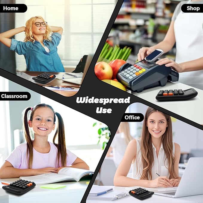 Black Calculator, UPIHO Standard Calculator,12 Digit Display and Big Buttons,Black Office Supplies and Desk Accessories,Cute Office and School Accessory