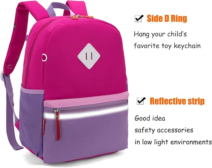 HawLander Little Kids Backpack for Girls Toddler School Bag Fits 3 to 6 years old, 15 inch, Purple