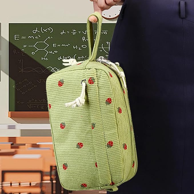 Bluboon Big Capacity Pencil Case Pencil Pouch Pen Case School Supplies Cute Pencil Box Pencil Bag for Teen Girls Boys Women Man (Strawberry Green2)