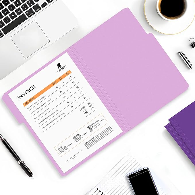 SUNEE File Folders, 100 Pack Manilla Folders 8.5 x 11, Colored File Folders Home Office School Supplies for Documents Files Paper, Purple
