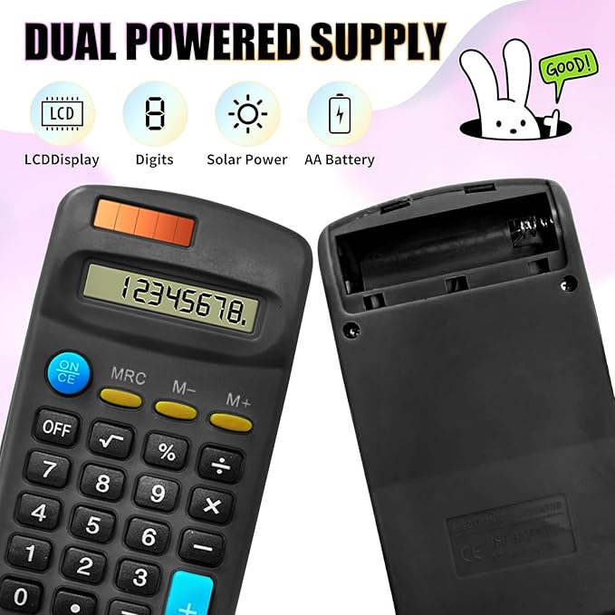 18 Pack Basic Calculators for Students, Pocket Calculator Bulk Classroom Mini Calculators Solar and Battery Dual Powered Handheld Calculator 8 Digit Display for Office School and Home (Black)