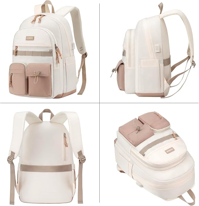 School Laptop Backpack for Girls Boys: Casual Middle High School Backpacks 15.6 Inch College Bookbag with USB Charging Port Waterproof Travel Back Pack Cute Work Book Bag for Teens Students Women Men