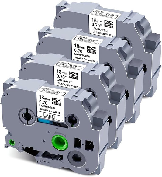 TZe-241 Label Tape 18mm Replacement for Brother P Touch TZe 18mm 0.7 Laminated White TZe241 Label Maker Tape Work for Brother PTD600 PTD400AD PT-P710BT, 3/4 Inch 26.2 Feet(8m), 4-Pack