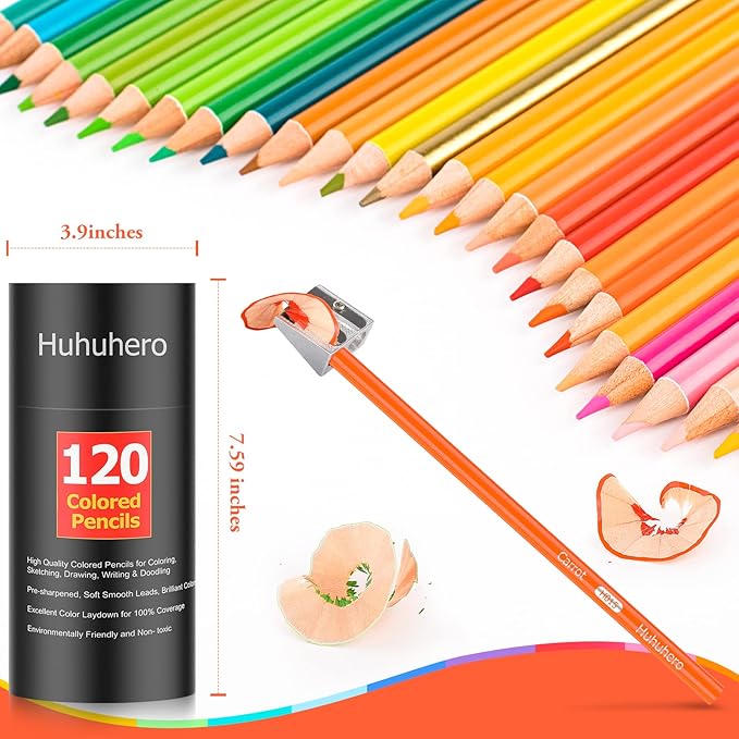 Huhuhero 120 Count Colored Pencils Set for Adult Coloring Books, Soft Core Vibrant Blendable Art Drawing Pencils, Premium Art Supplies for Kids Adults Beginners, Back to School Supplies Teacher Gifts