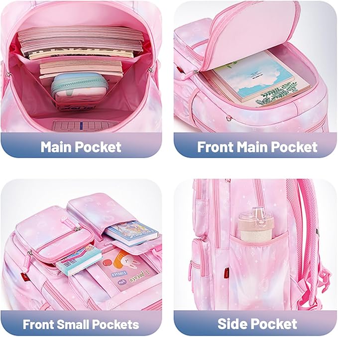 Lanola Girls Backpack, Kawaii Cute Kids Backpack for Teen Students Lightweight Water Resistant BookBag for Elementary Primary School - Pink