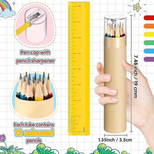 12 Pack 144pcs #2 HB Pencils Bulk in Tube with Sharpener Assorted Colors Wood-cased Pre-sharpened Pencils for Kids Student Back to School Supplies Classroom Prize Party Favor Gifts (Wooden)