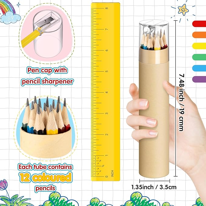 36 Pack 432pcs #2 HB Pencils Bulk in Tube with Sharpener Assorted Colors Wood-cased Pre-sharpened Pencils for Kids Student Back to School Supplies Classroom Prize Party Favor Gifts (Wooden)