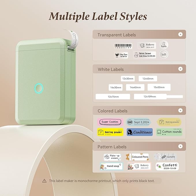 DEEPIN Label Maker Machine Portable Bluetooth Label Maker with Tape, Thermal Label Printer Multiple Templates for Phone, Mini Label Sticker Printer for Business Office Organization (Light Green)