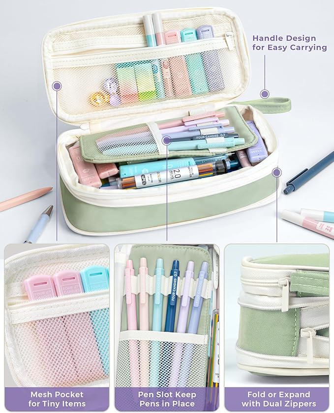 Four Candies 36PCS Aesthetic School Supplies, Mechanical Pencil Set 0.5mm, 0.7mm, 0.9mm & 2.0mm with 624 Lead Refills, Back to School Supplies for Writing & Drawing, Ideal Stationary Set Gift (Green)