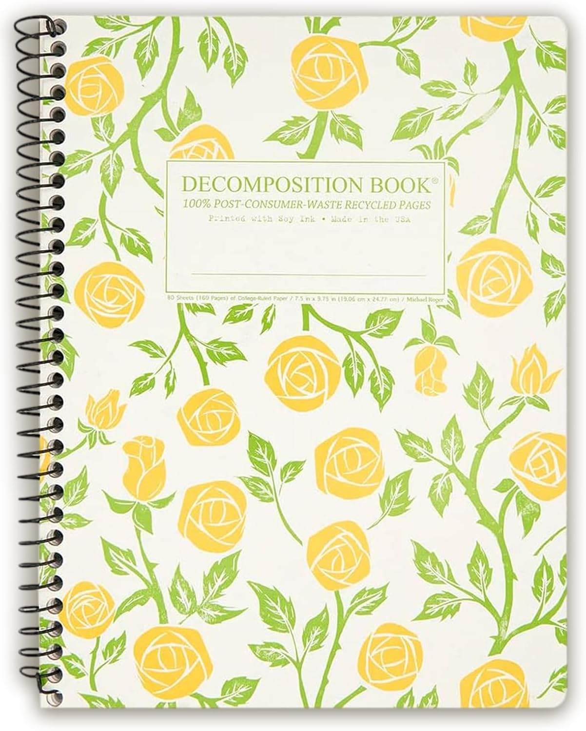 Decomposition Roses College Ruled Spiral Notebooks – 9.75 x 7.5 Journal with 160 Lined Pages – Cute Notebooks for School Supplies, Home & Office – 100% Recycled Paper – Made in USA