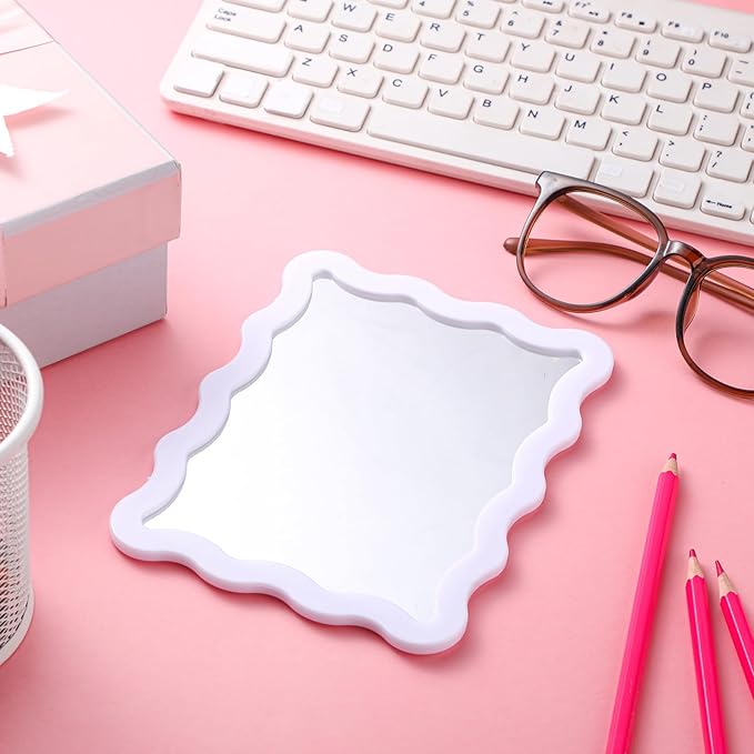 Leinuosen Scalloped Magnetic Locker Mirror 5''x7'' Small Real Glass Makeup Mirror with Magnetic Backing Cute Locker Decorations for Office Cabinet Lockers Accessories(White)