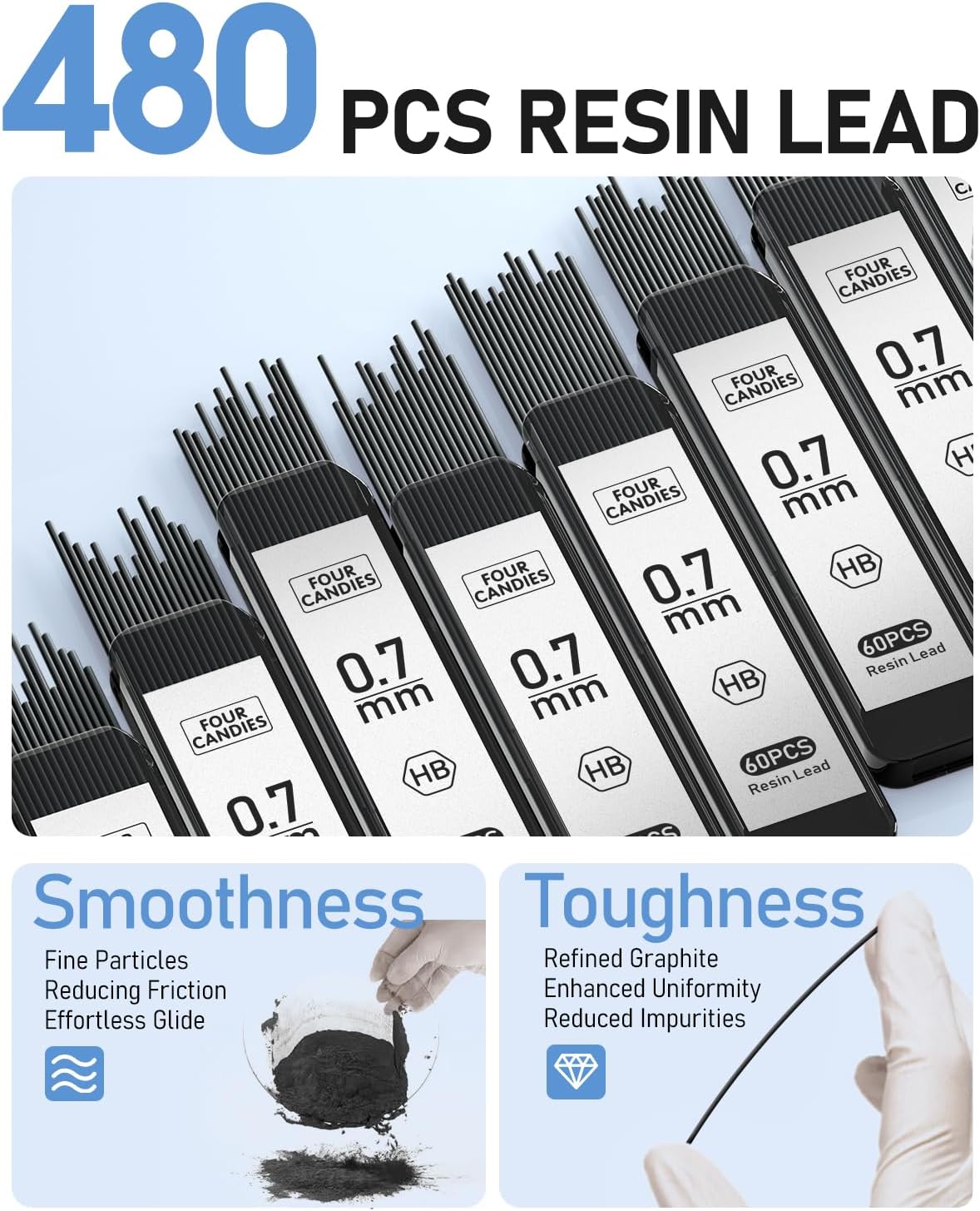 Four Candies Mechanical Graphite Pencil Set, 3pcs Black Metal Pencils with Anti-Skid Grip, Ideal for Artists, Professionals, Teachers and Students