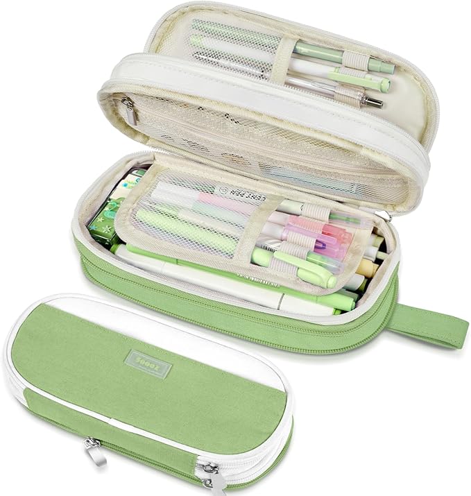 Sooez Large Pencil Case, Expandable Pencil Bag with 6 Compartments, Big Capacity Canvas Pencil Pouch Organizer with Zipper, Portable Stationery Pen Bag, Cute Aesthetic School Supplies For Teen Girls