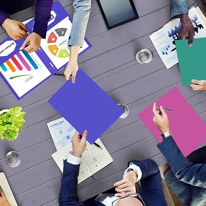 Two Pocket Folders, RAZCC 100 Pack Two Pocket with Prongs, 3 Prong Pocket Folders Letter Size, Paper Folders with Prongs for School Office Home Business, Assorted 5 Colors