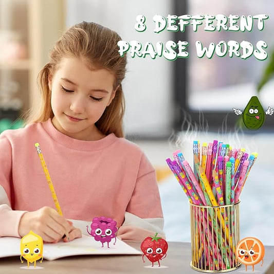 Leinuosen 200 Pcs Scented Pencils Bulk for Kids Inspirational Cute Fun Wood Smelly Pencils with Erasers Fruit Elements for School Classroom Office Students